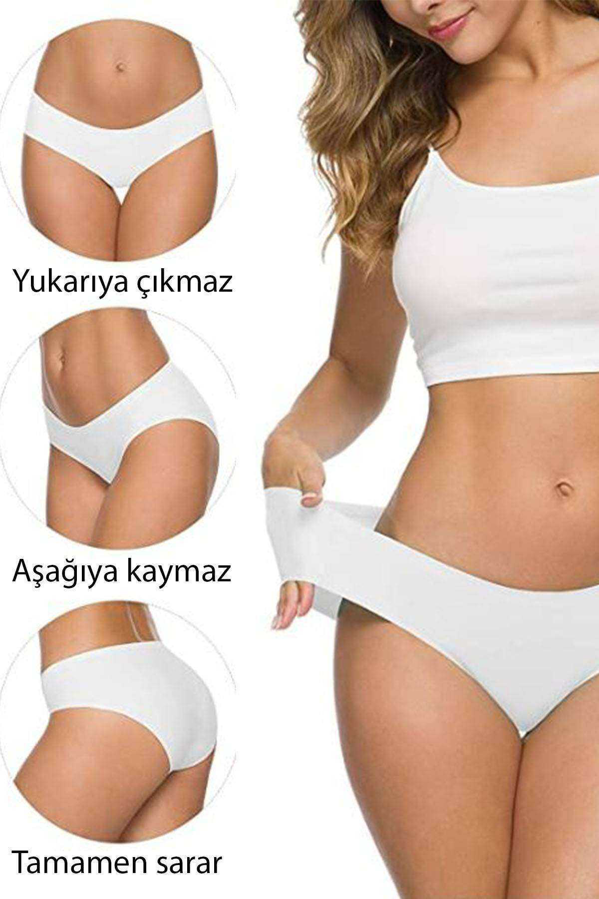 Just Cheap Store 7 Adet Kadın Dikişsiz Lazer Kesim Esnek İz Yapmayan Külot Beyaz
