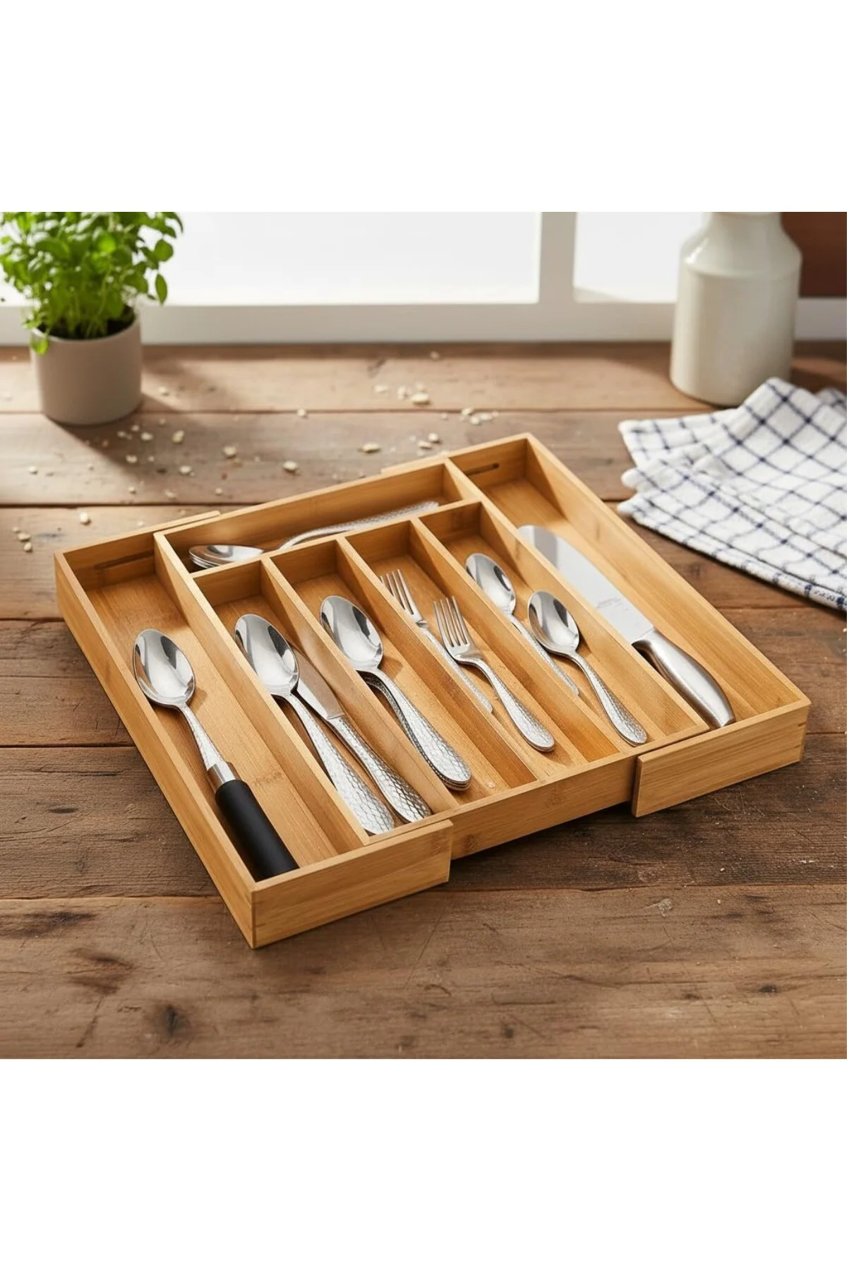 7 Bölmeli Bambu Kaşıklık – Çekmece İçi Düzenleyici Organizer | Do