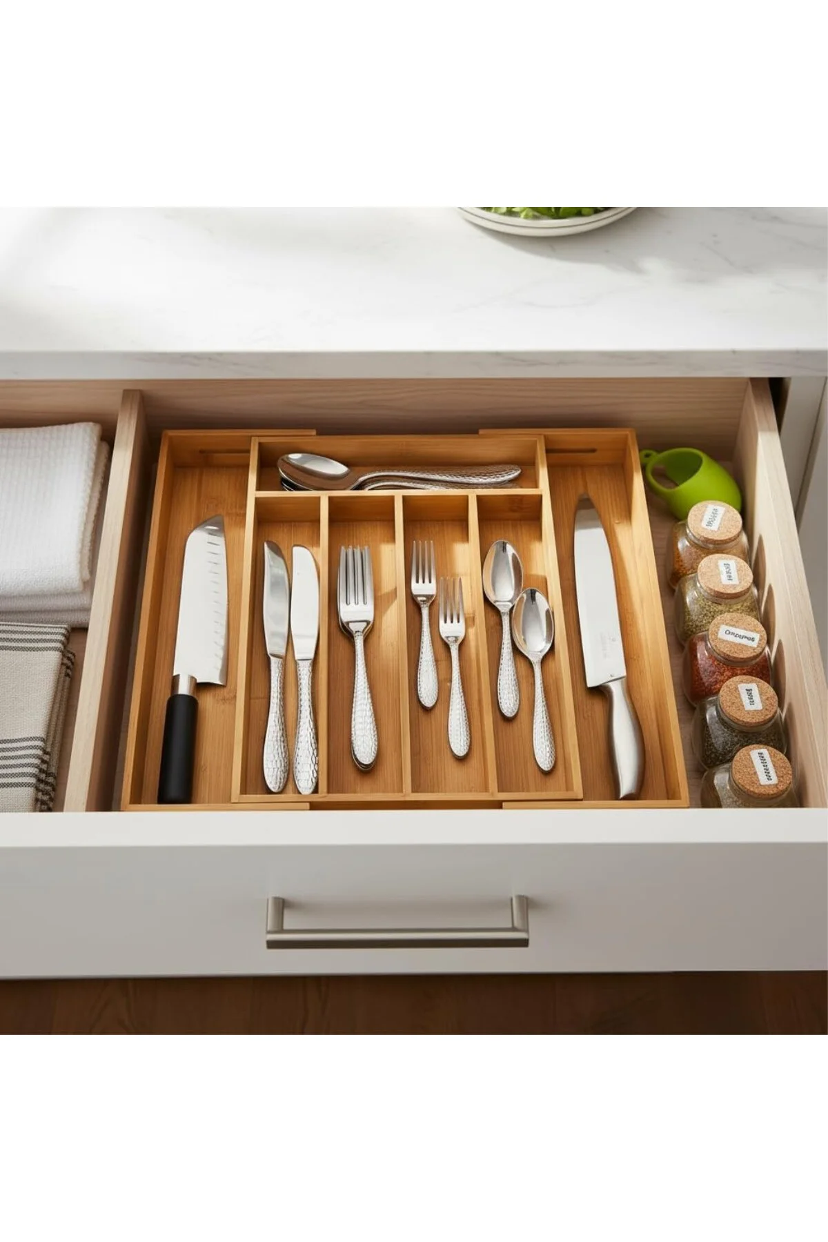 7 Bölmeli Bambu Kaşıklık – Çekmece İçi Düzenleyici Organizer | Do