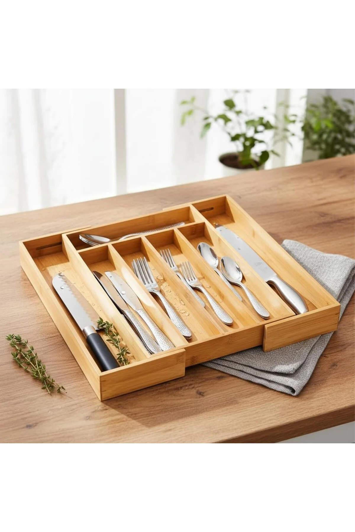 7 Bölmeli Bambu Kaşıklık – Çekmece İçi Düzenleyici Organizer | Do