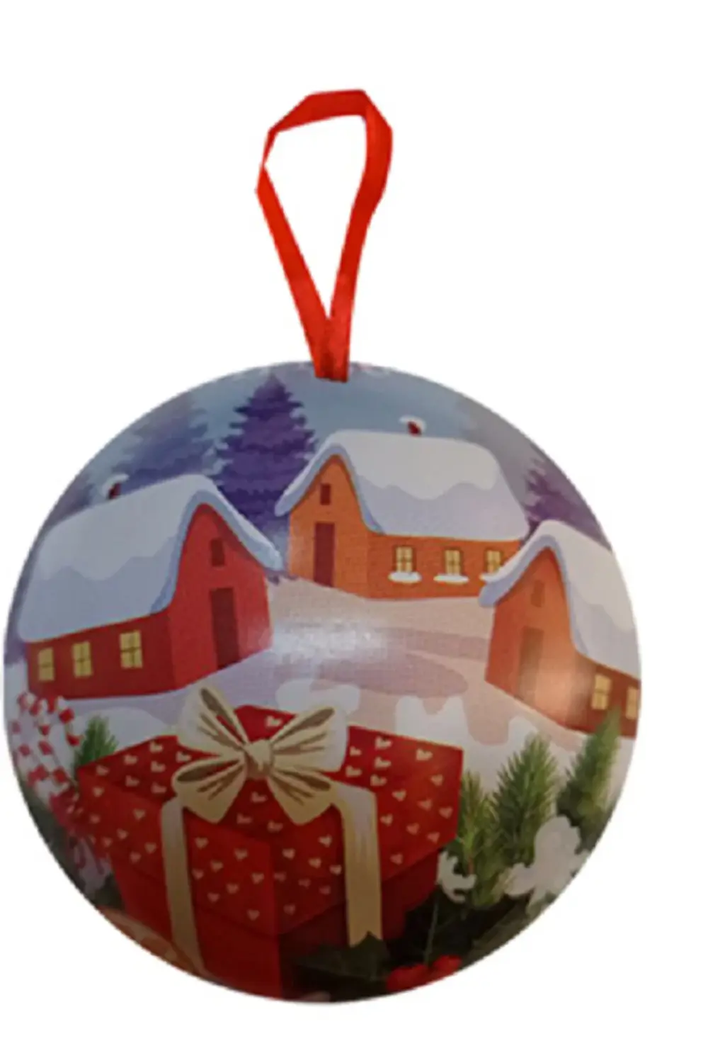 7 cm Kış Motifli Lüks Metal Ağaç Süsü içine hediye konulabilr top