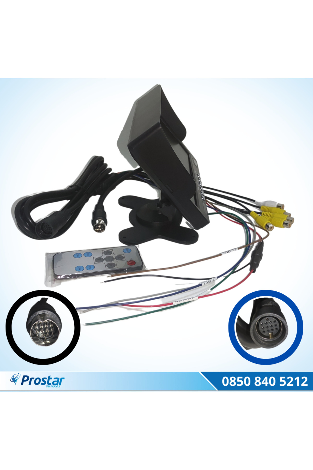 Navistar 7" Dörde Bölünür Araç Monitörü 13 Pin Çıkışlı 4 Kamera Girişli Ek