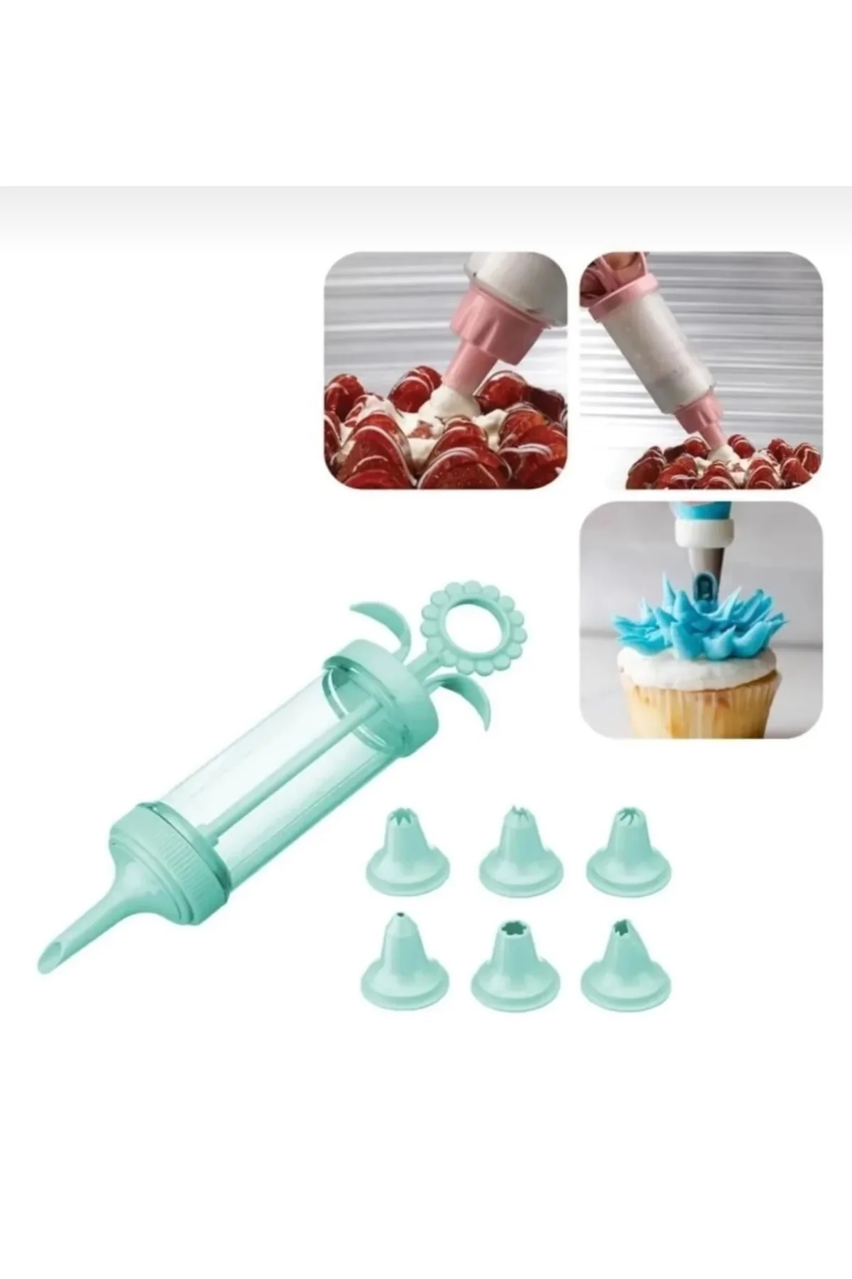 7 Farklı Başlıklı Şırınga Biçimli Geniş Hazneli Pasta Kek Krema S