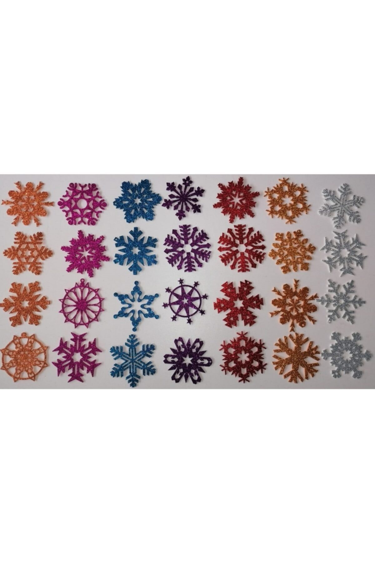 Leylaser 7 Farklı Renkte Kar Tanesi Simli Eva Ağaç Ve Hediye Süsü 8 X 8 Cm