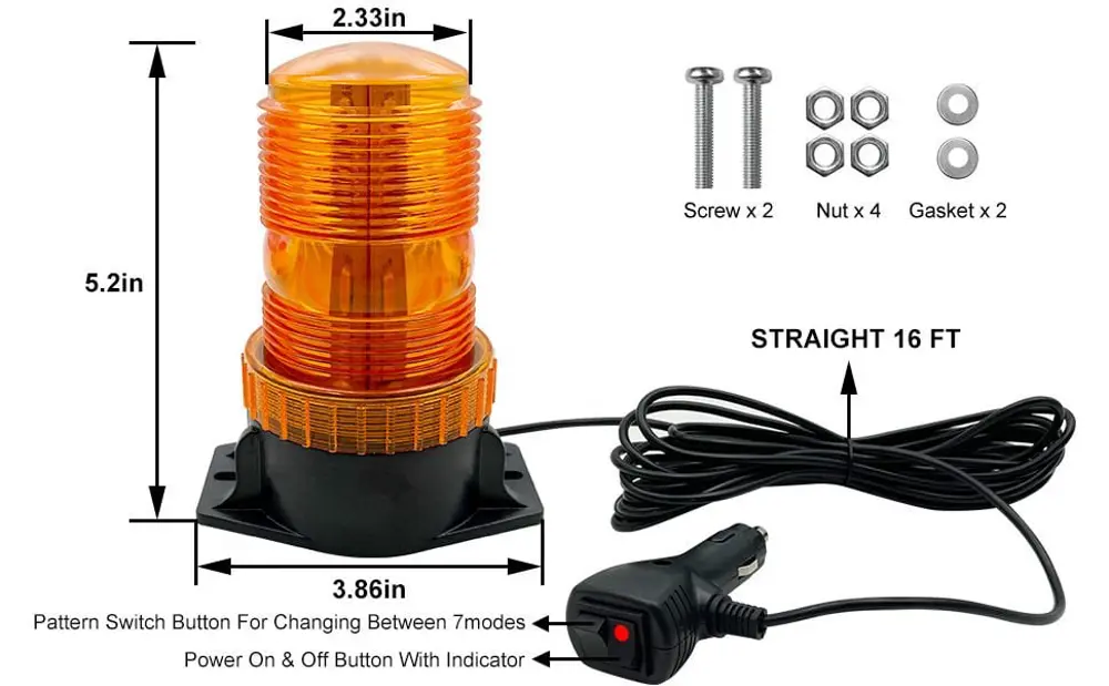 7 fonksiyonlu tepe lambası çakarlı mıknatıslı dikey model 12-30v 
