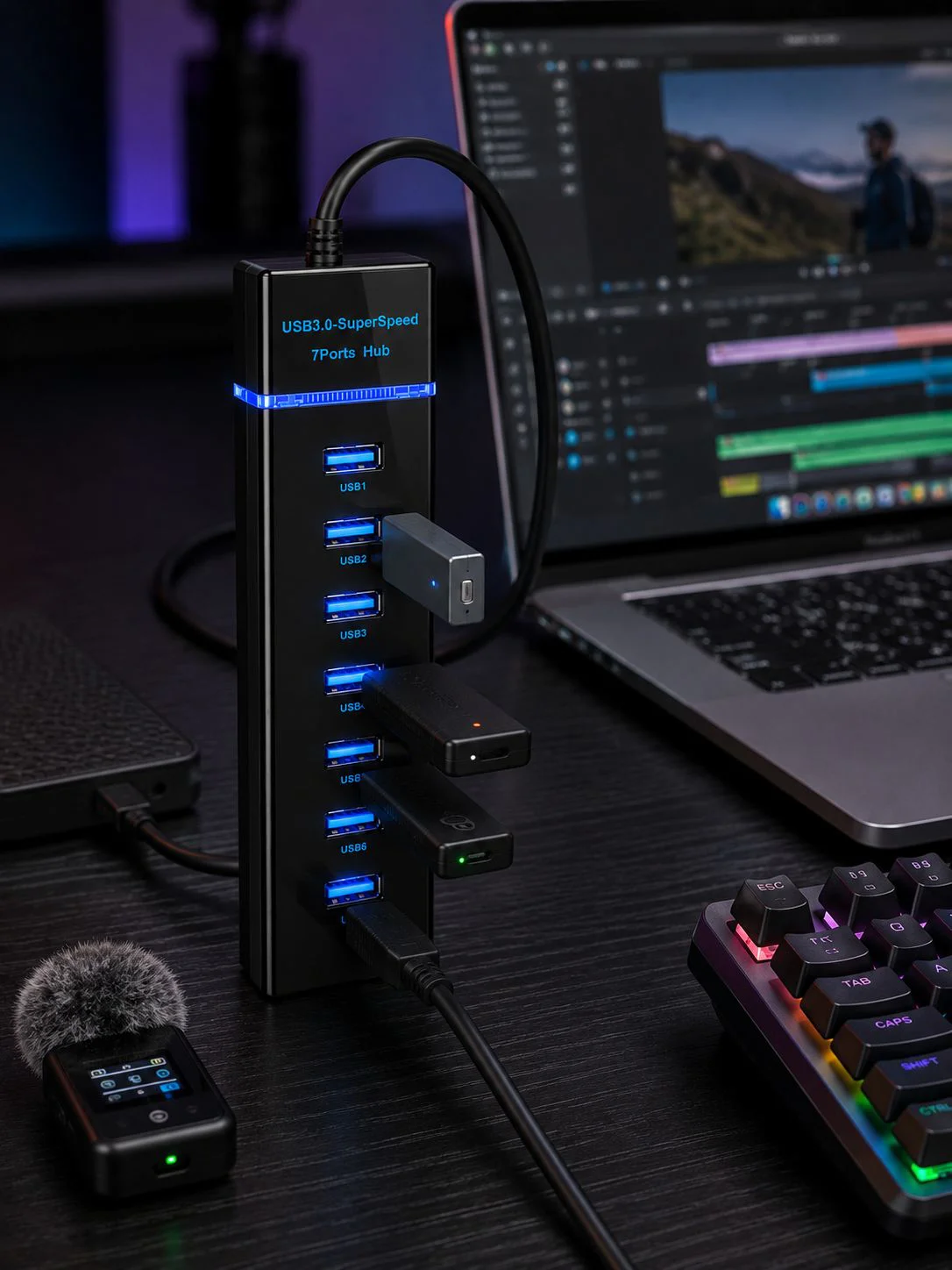 7 Girişli USB 3.0 Hub 5Gbps LED Göstergeli USB Çoğaltıcı