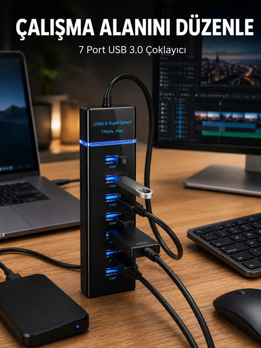 7 Girişli USB 3.0 Hub 5Gbps LED Göstergeli USB Çoğaltıcı Fiyatı, Yorumları ve Özellikleri