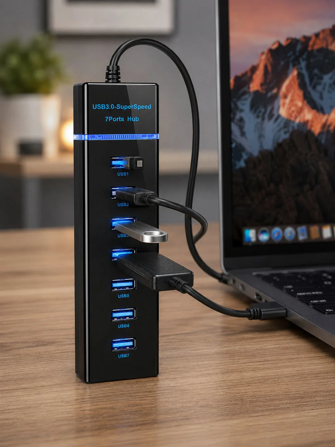 7 Girişli USB 3.0 Hub 5Gbps LED Göstergeli USB Çoğaltıcı
