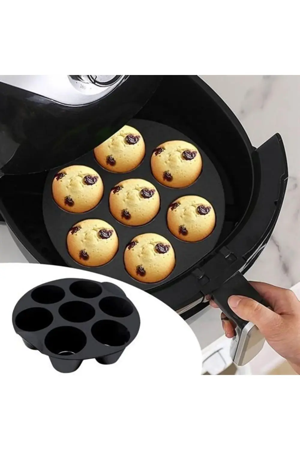 ® 7 Gözlü Silikon Çok Amaçlı Airfryer Muffin Cupcake Kek ve Çörek