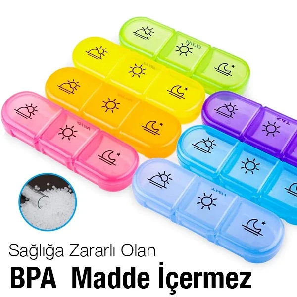 7 Günlük Haftalık Hap İlaç Vitamin Saklama Kutusu Organizatörü - Taşınabilir & BPA Free