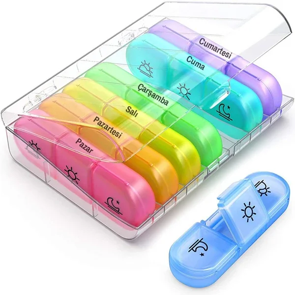 7 Günlük Haftalık Hap İlaç Vitamin Saklama Kutusu Organizatörü - Taşınabilir & BPA Free