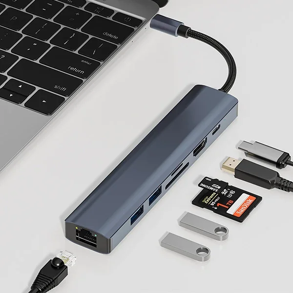 7-in-1 Type-C Çoklayıcı - HDMI Ethernet USB ÇoBirim Adaptör