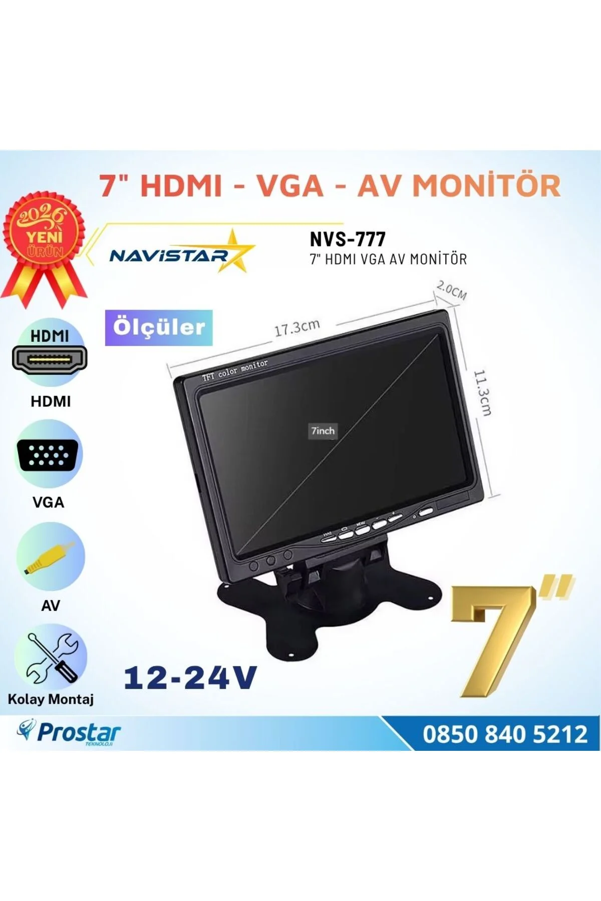 7 inç HDMI / VGA / AV Çok Amaçlı Araç ve Taşıt Monitörü Üç Giriş, Her Cihaza Uyumlu 12-24V 7 inç HDMI / VGA / AV Çok Amaçlı Araç ve Taşıt Monitörü Üç Giriş, Her Cihaza Uyumlu 12-24V