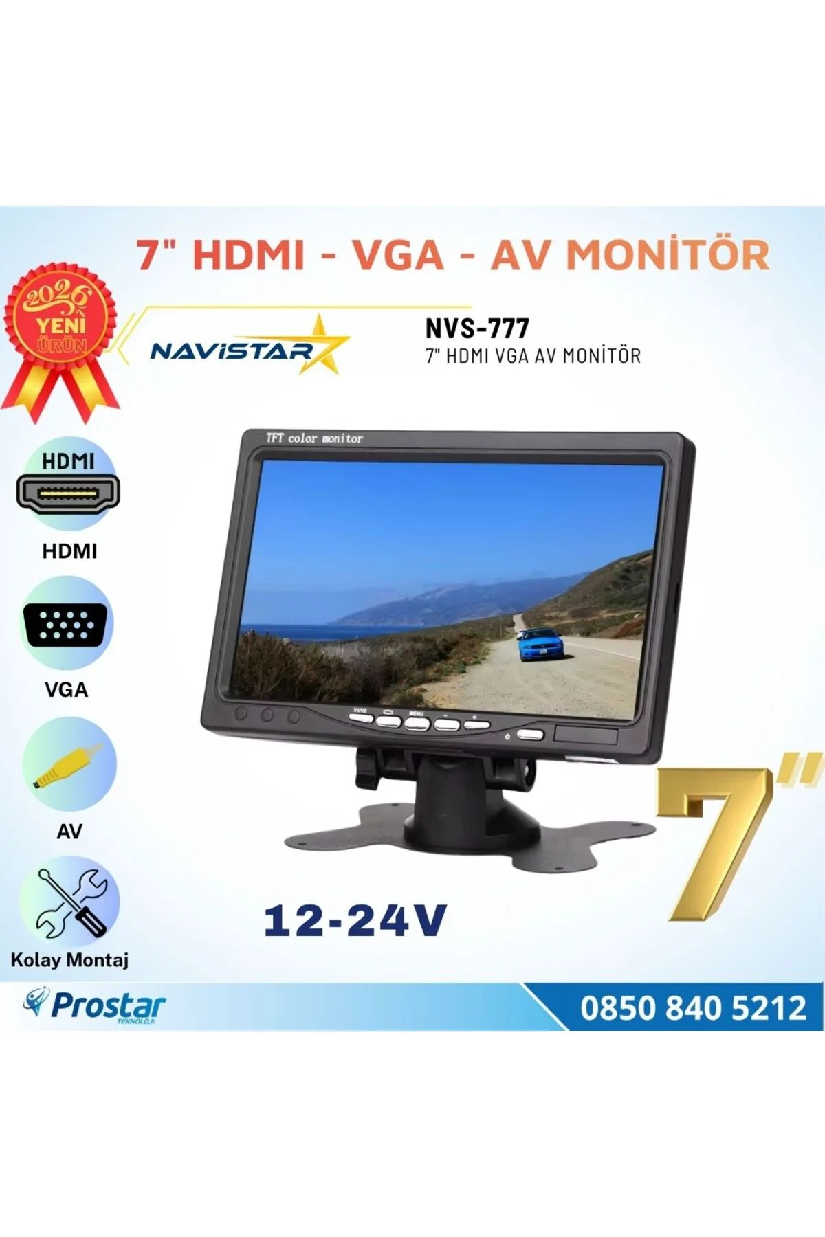 7 inç HDMI / VGA / AV Çok Amaçlı Araç ve Taşıt Monitörü Üç Giriş, Her Cihaza Uyumlu 12-24V 7 inç HDMI / VGA / AV Çok Amaçlı Araç ve Taşıt Monitörü Üç Giriş, Her Cihaza Uyumlu 12-24V