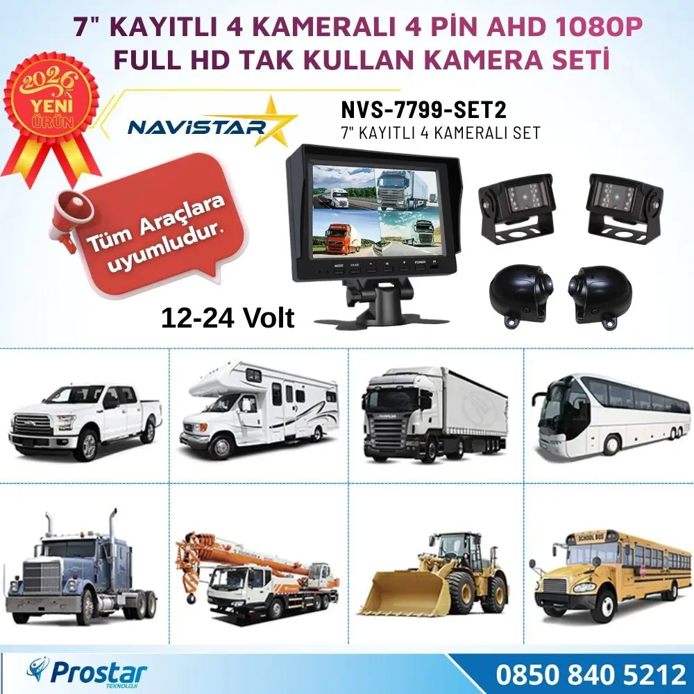 7 inç Kayıtlı AHD 1080P 4 Kameralı Full HD Araç Kamera Sistemi 25