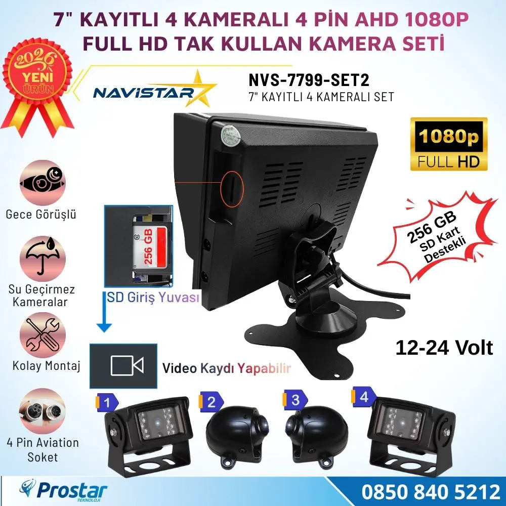 7 inç Kayıtlı AHD 1080P 4 Kameralı Full HD Araç Kamera Sistemi 25