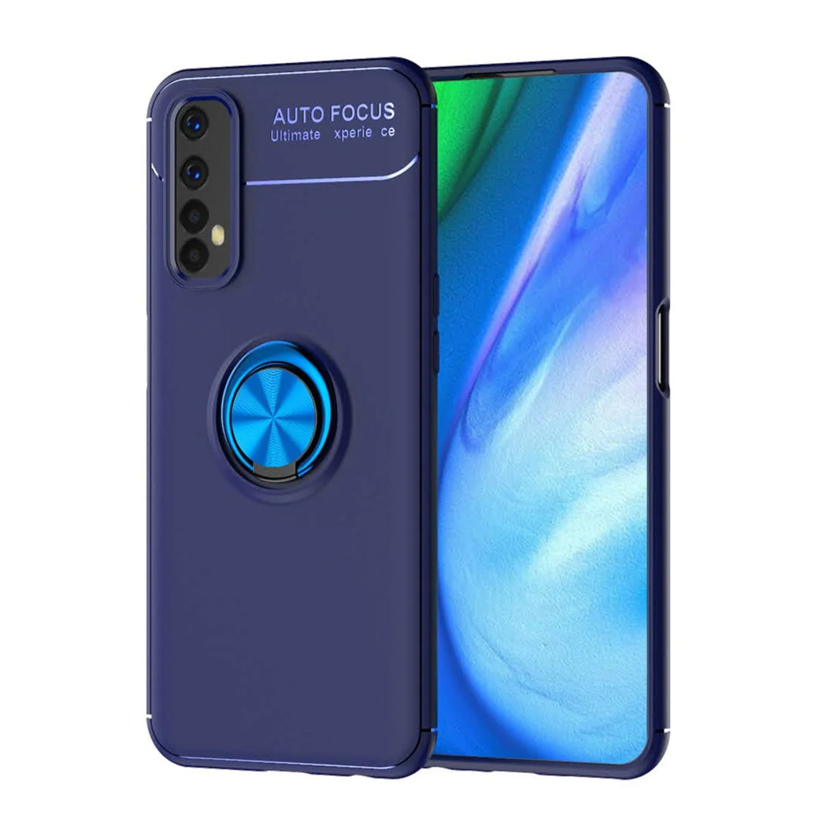 7 Kılıf Range Yüzüklü Silikon Kılıf - 360° Dönebilir Masa Standı ve Mıknatıslı Telefon Kılıfı - Mavi