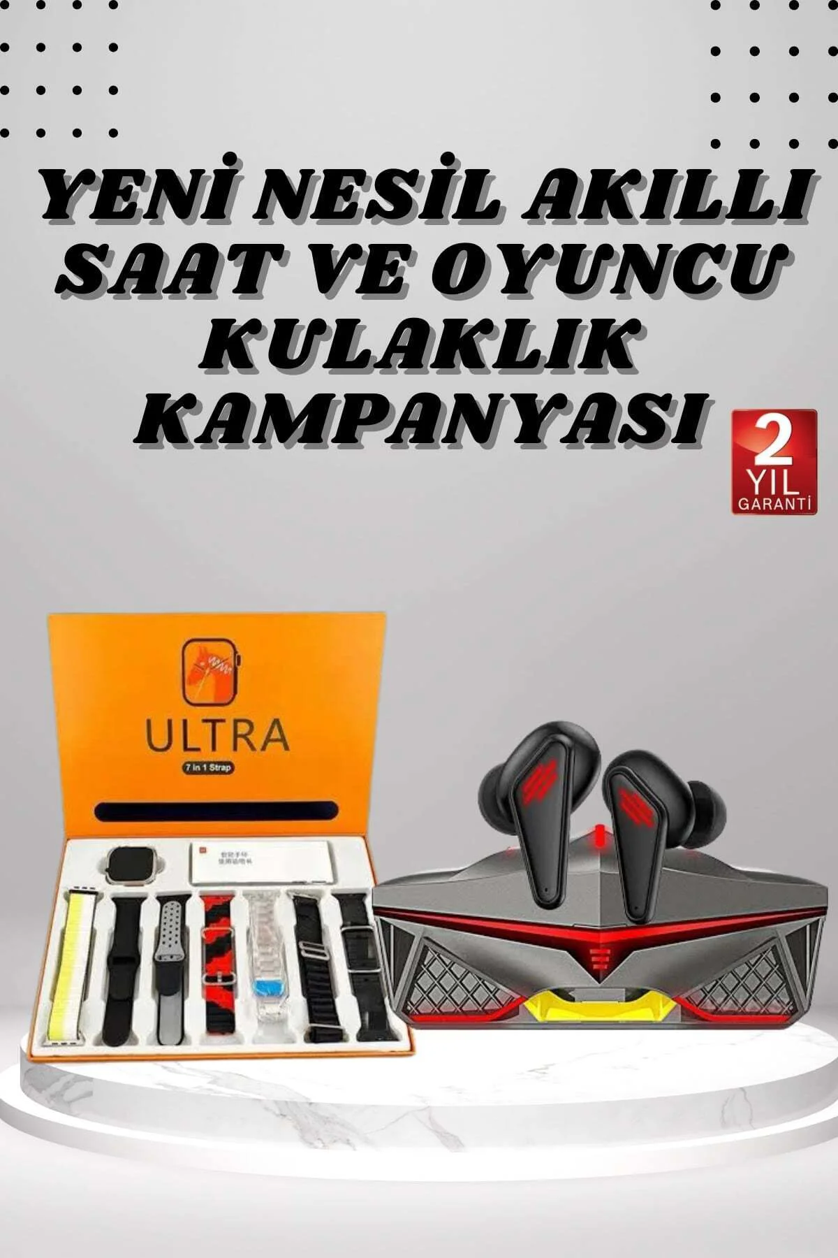 7 Kordonlu Akıllı Saat Ve Oyuncu Kulaklığı Bluetooth Bağlantılı A