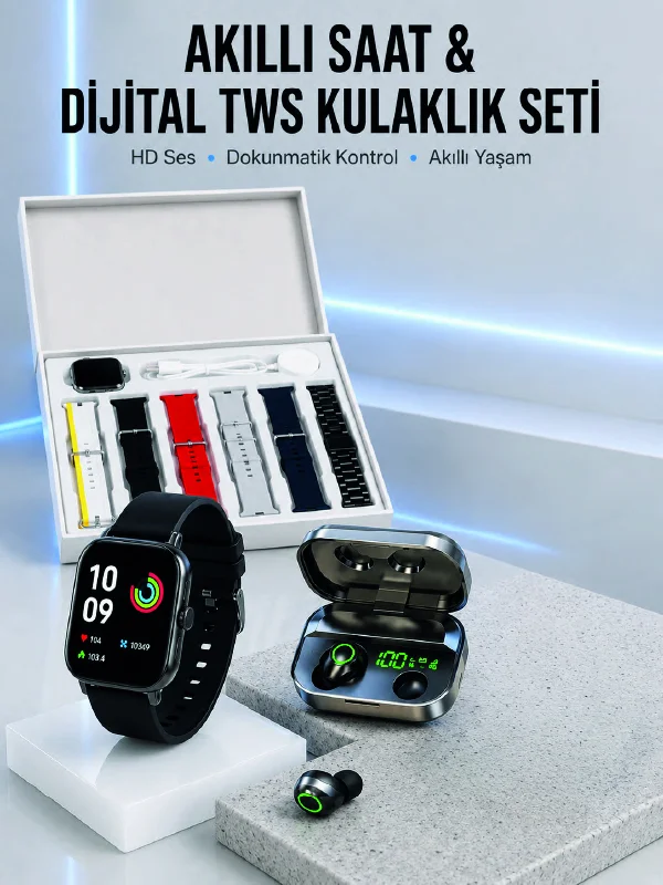 7 Kordonlu Akıllı Saat Ve Aynalı Bluetooth Kulaklık Powerbank Dijital Göstergeli 7 Kordonlu Akıllı Saat Ve Aynalı Bluetooth Kulaklık Powerbank Dijital Göstergeli