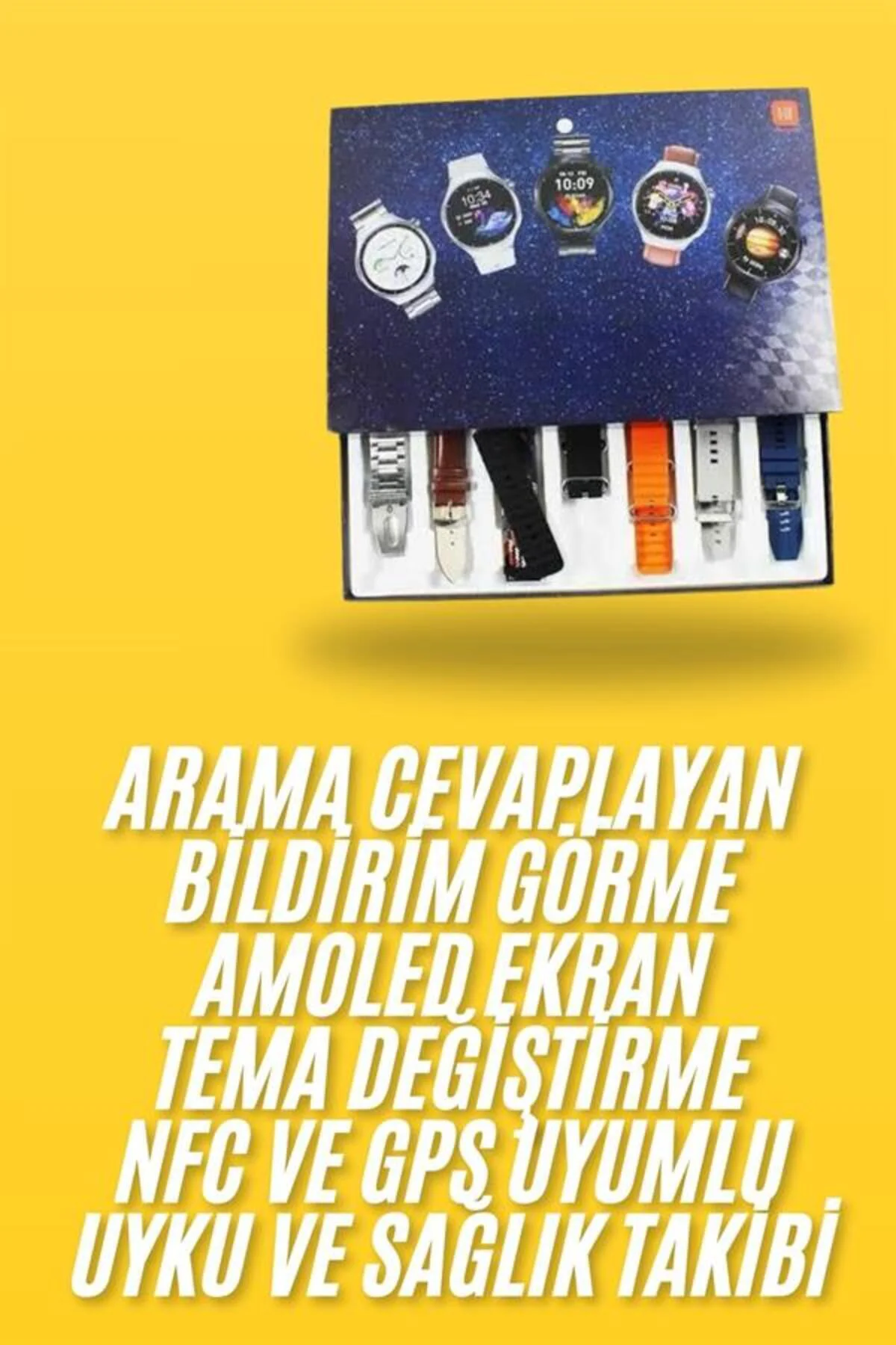 7 Kordonlu Akıllı Saat Siyah Kasa Dokunmatik Ekran Uyku ve Sağlık