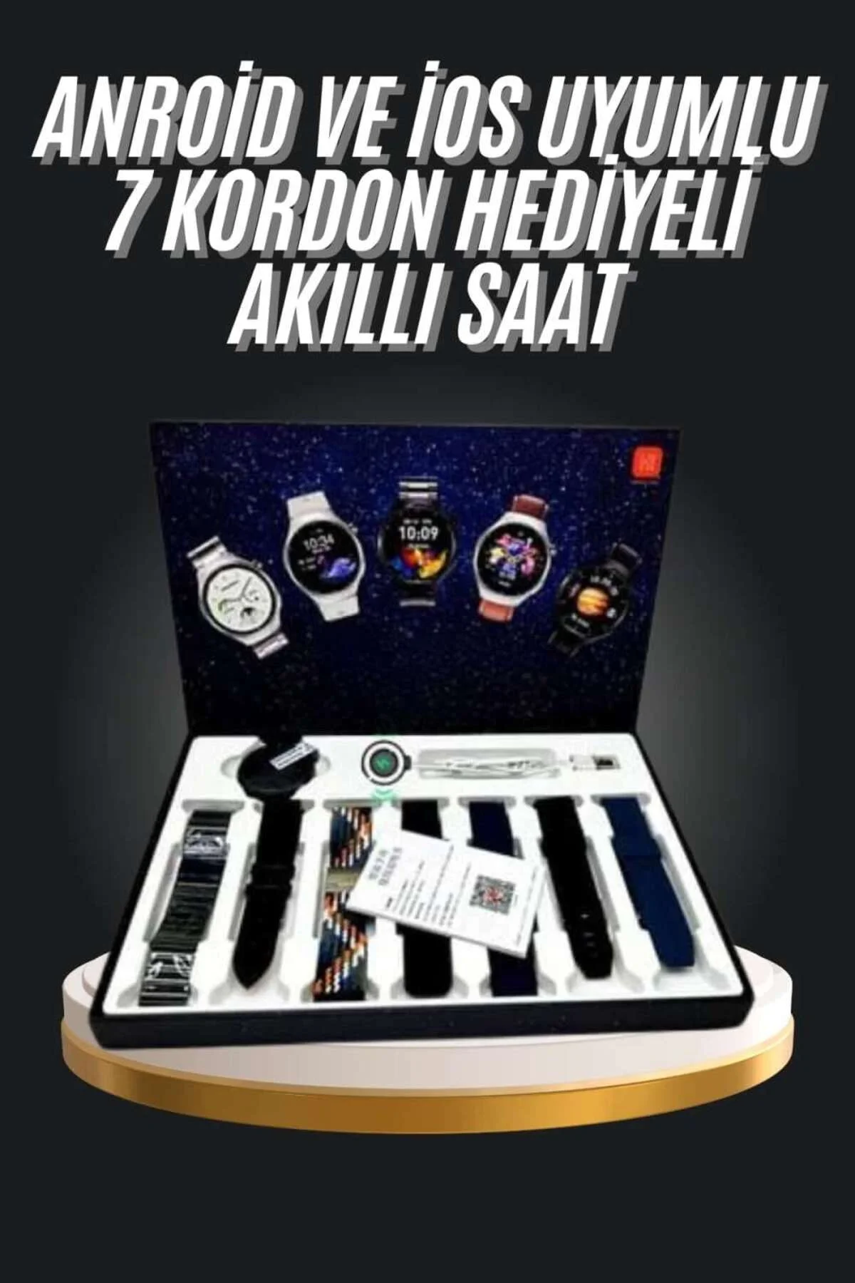 7 Kordonlu Akıllı Saat Siyah Kasa Dokunmatik Ekran Uyku ve Sağlık Takibi 7 Kordonlu Akıllı Saat Siyah Kasa Dokunmatik Ekran Uyku ve Sağlık Takibi