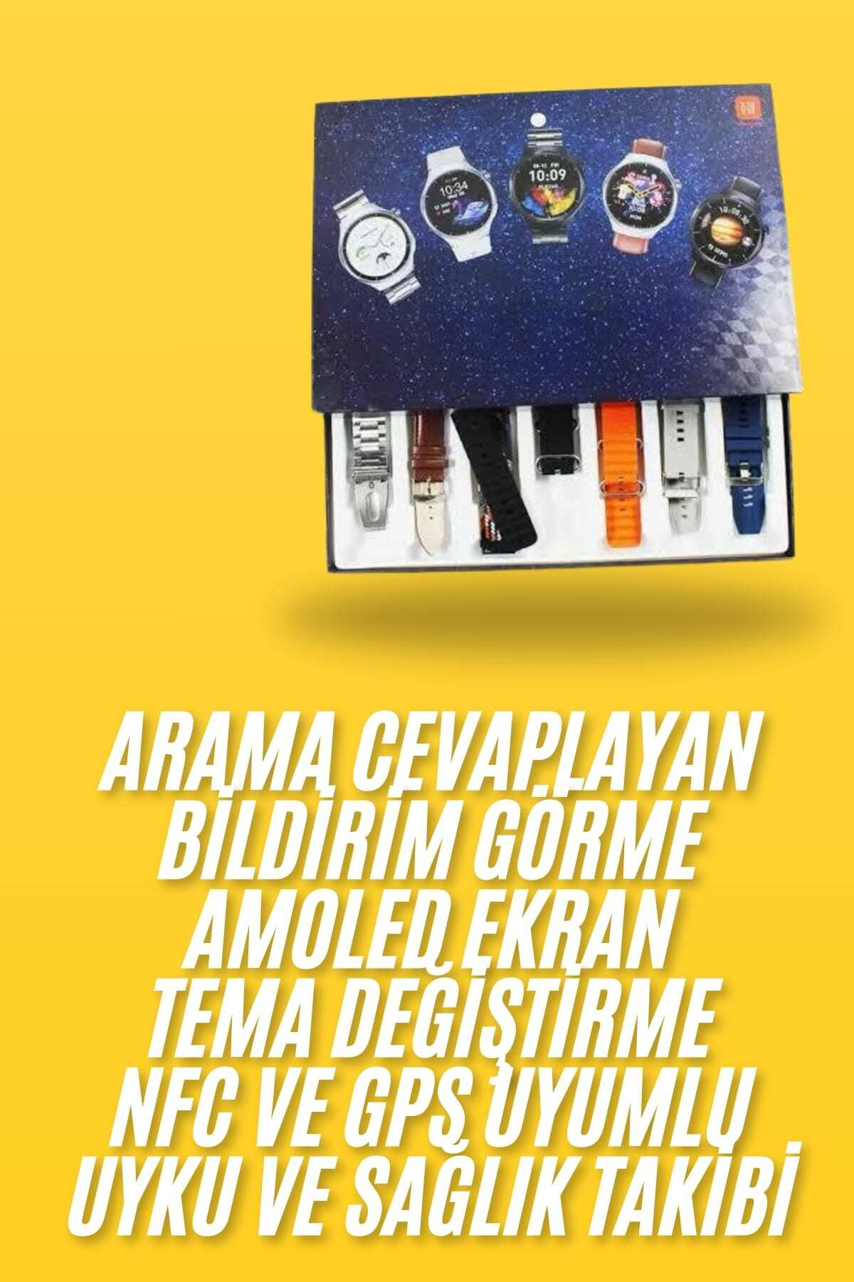 7 Kordonlu Akıllı Saat Siyah Kasa Dokunmatik Ekran Uyku ve Sağlık