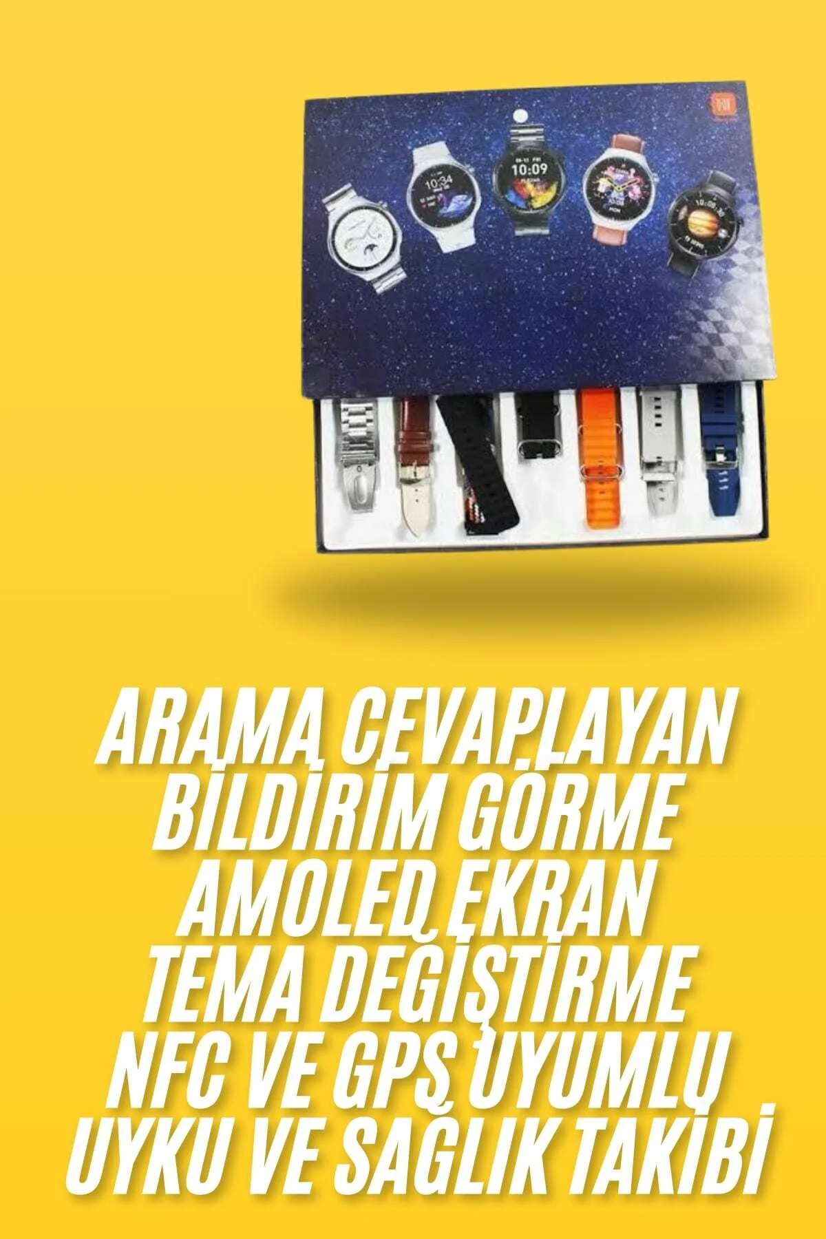 7 Kordonlu Akıllı Saat Siyah Kasa Dokunmatik Ekran Uyku Ve Sağlık Takibi - Görsel 2