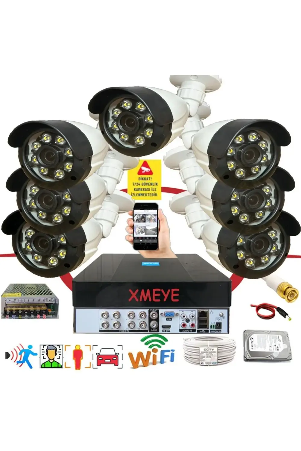 7 li Araç İnsan Yüz Tanımalı Hareket Algılayan 5 MP Lens 8 Warm L