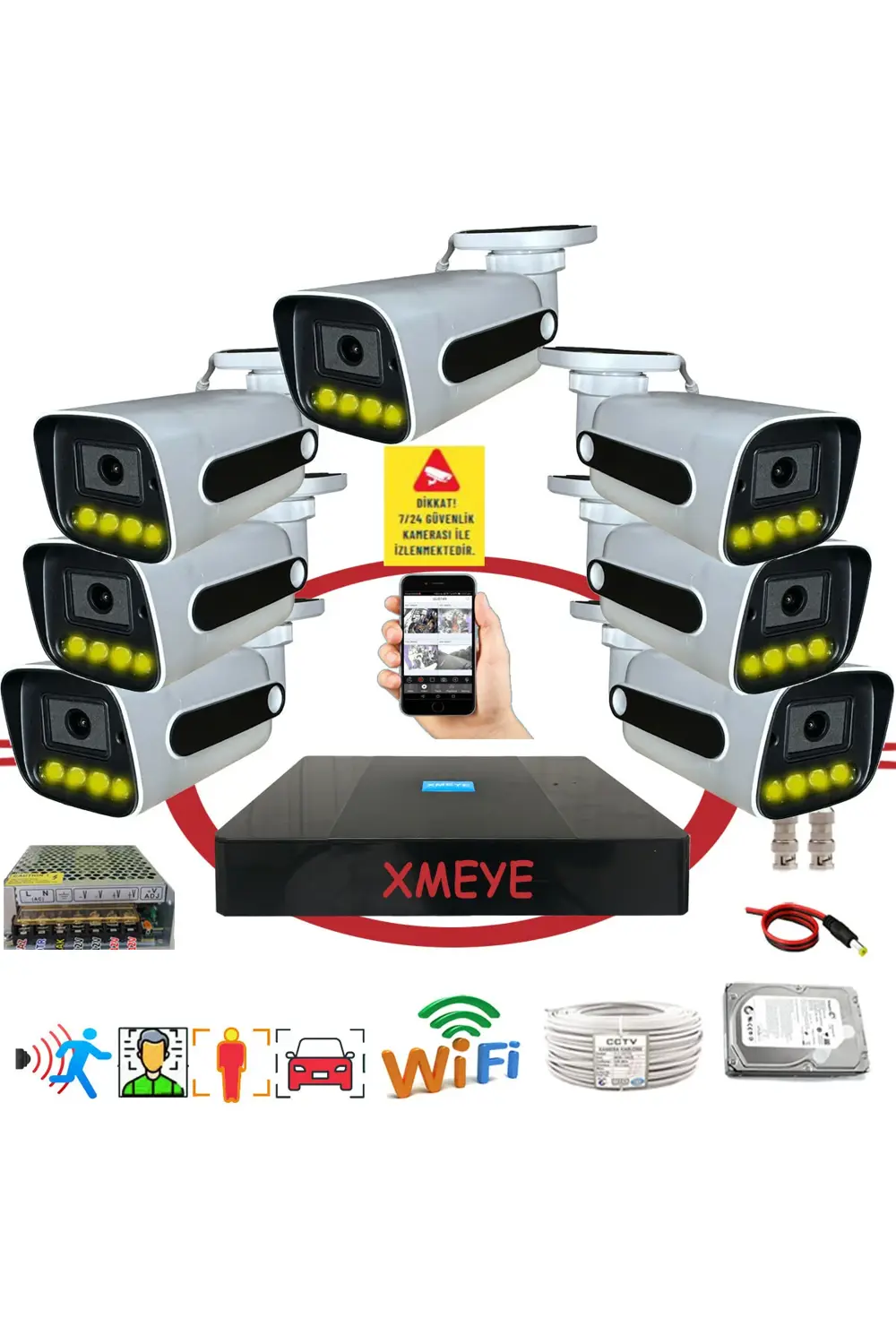 7 li Yapay Zeka Destekli Araç Yüz ve İnsan Tanımalı Gece Renkli G