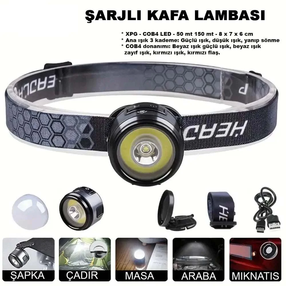 7 Mod Şarjlı Kafa Lambası Wt-618 | XPG-COB4 LED Kamp ve Kafa Lambası Fiyatı, Yorumları ve Özellikleri