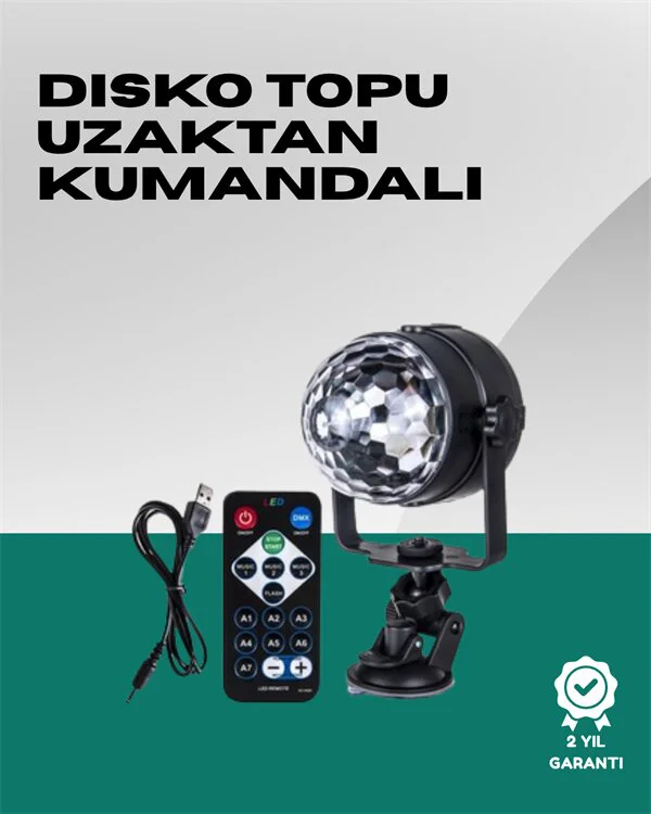 7 Modlu Ses Sensörlü Disko Topu Lambası - 7 Aydınlatma Modu, Siyah Kristal Tasarım