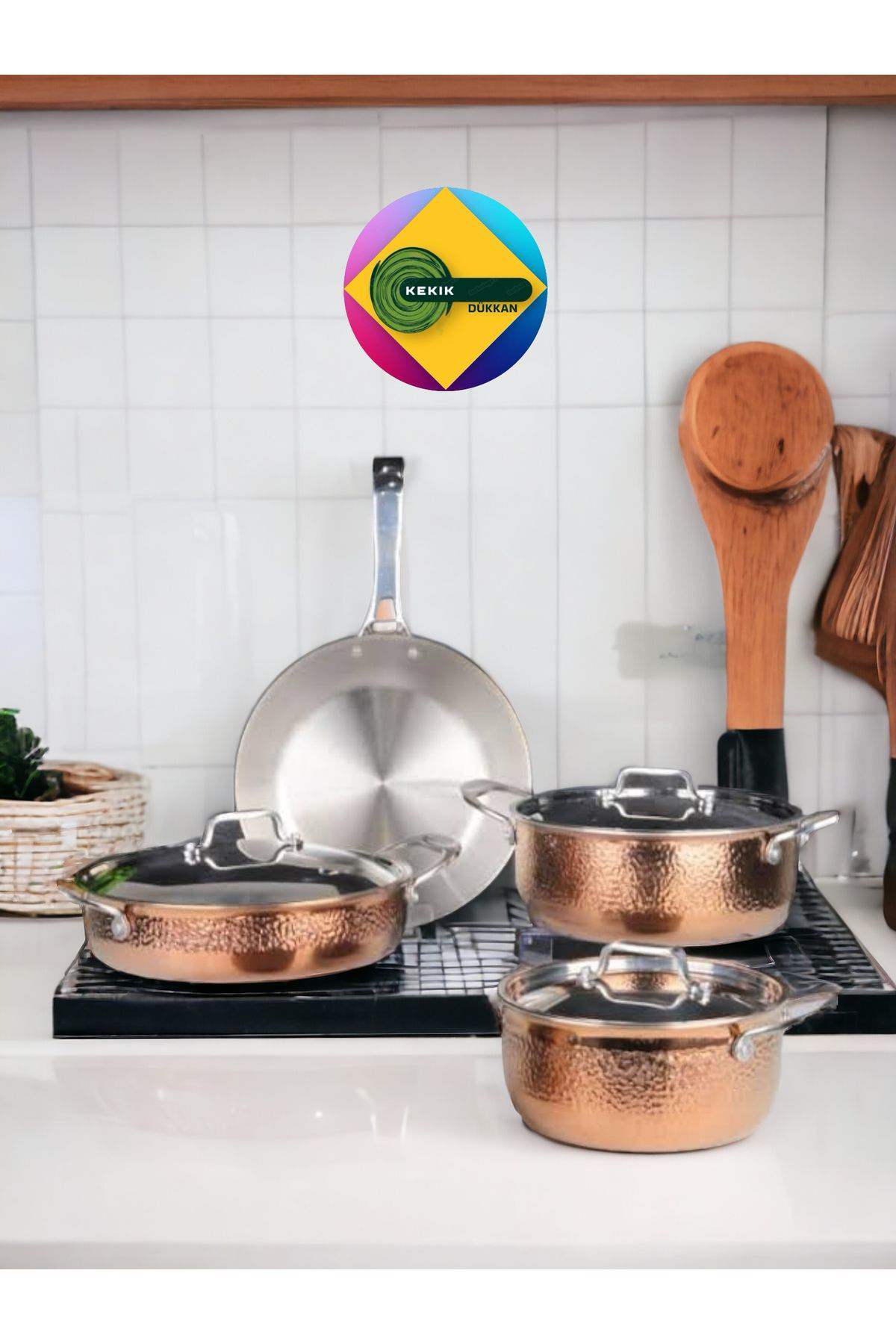 7 Parça  Bakır Kaplama  Çelik Tencere Seti