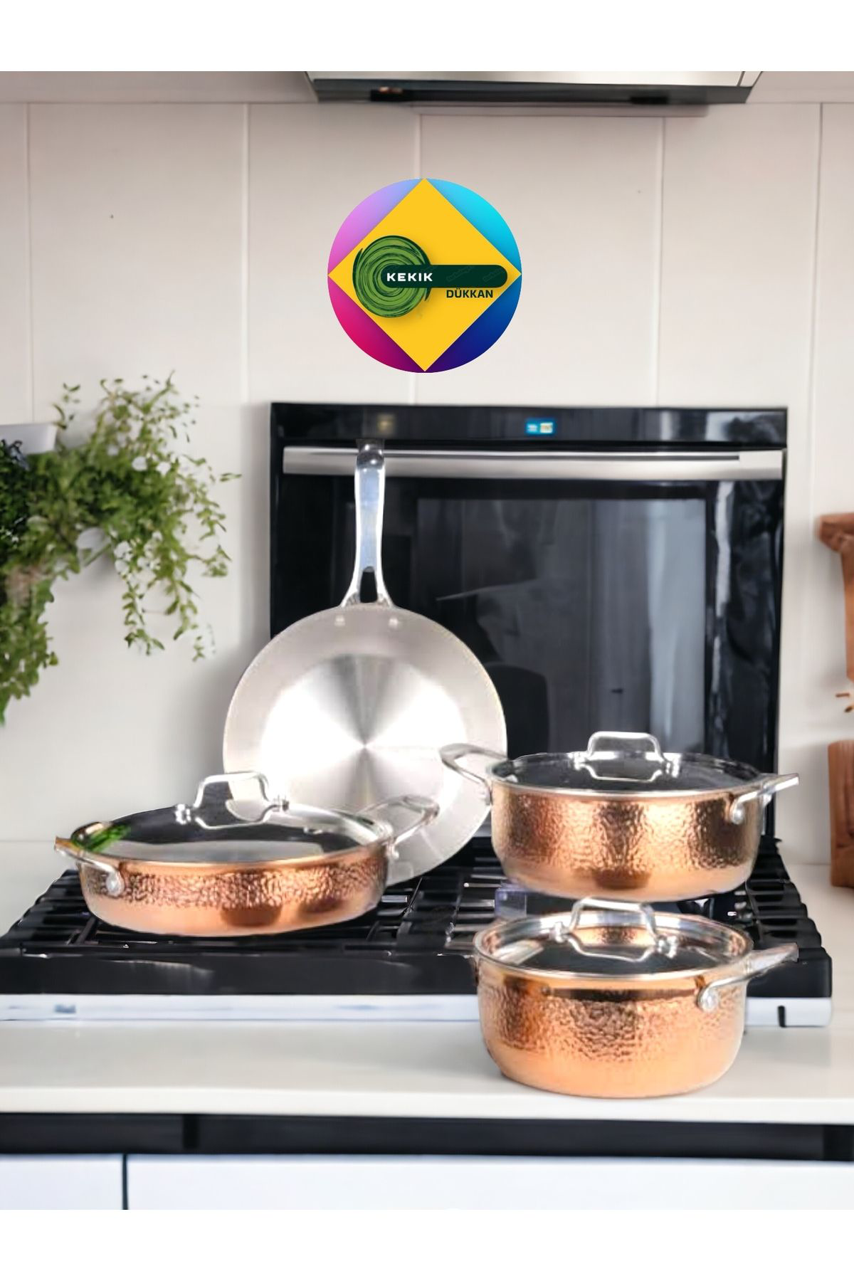 7 Parça  Bakır Kaplama  Çelik Tencere Seti