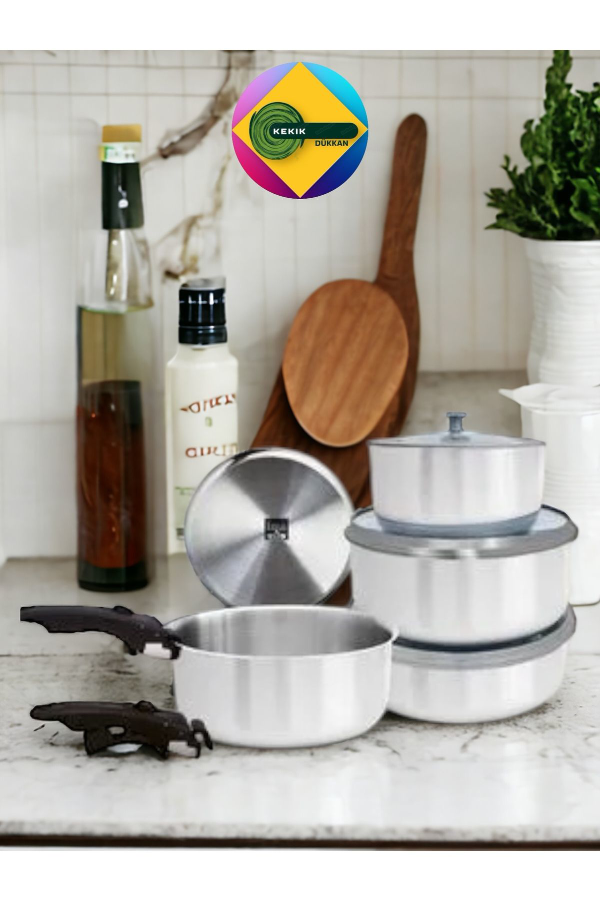 7  Parça Çelik Tak Çıkar Saplı Tencere Seti (Klikle Ve Kullan)