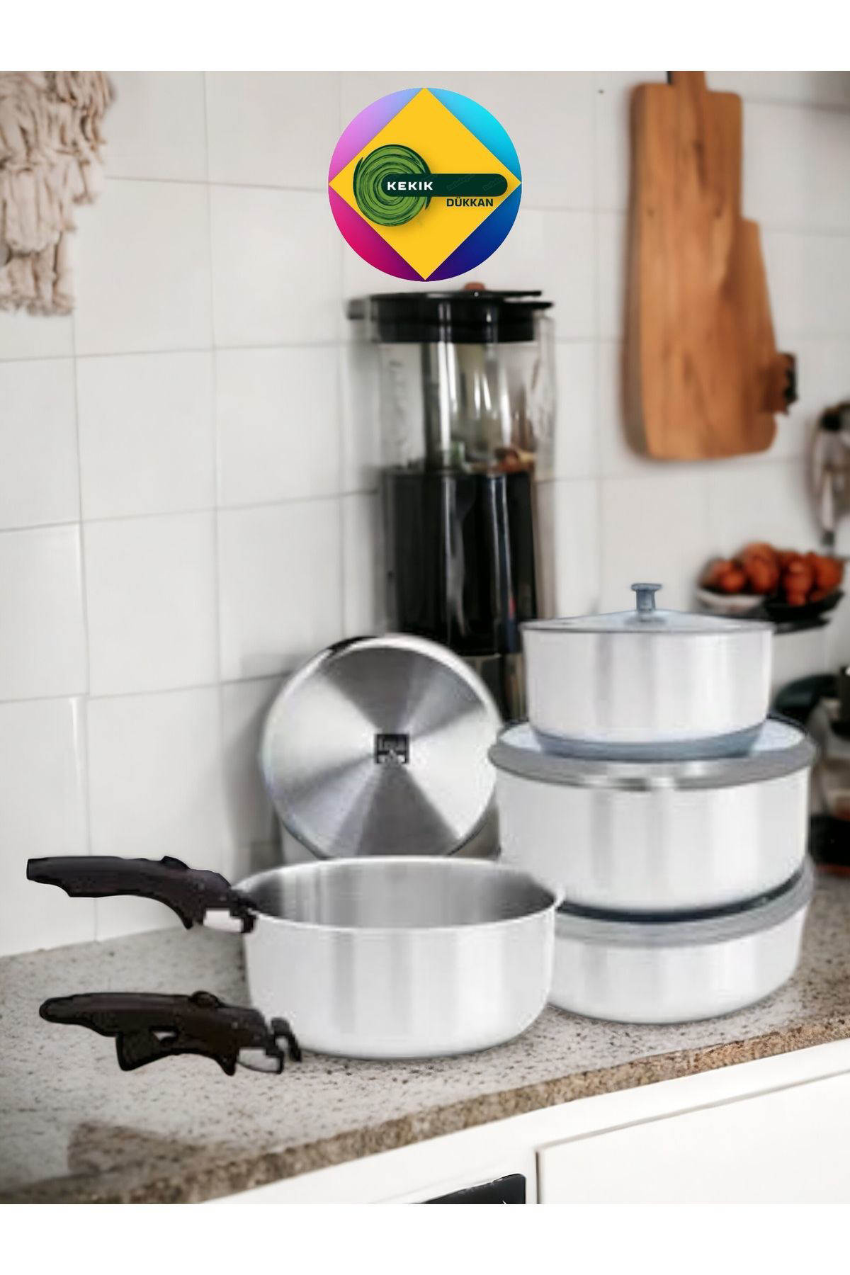 7  Parça Çelik Tak Çıkar Saplı Tencere Seti (Klikle Ve Kullan)
