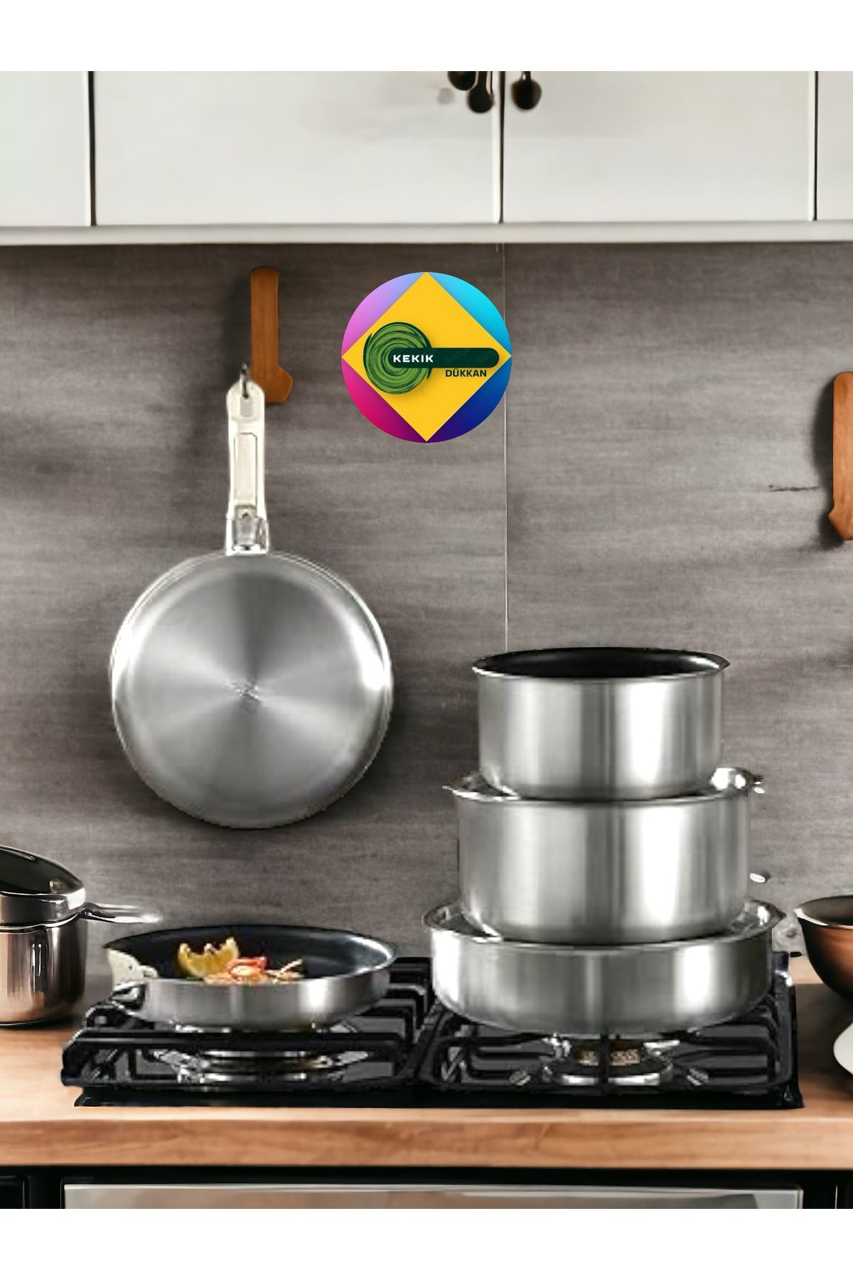 7  Parça Çelik Tak Çıkar Saplı Tencere Seti (Klikle Ve Kullan)
