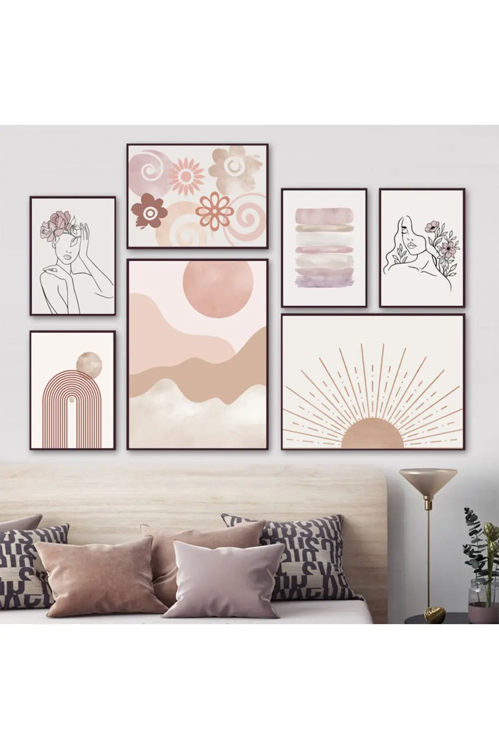 7 Parça Çerçeve Görünümlü Modern MDF Tablo Seti- Ev Dekorasyonu