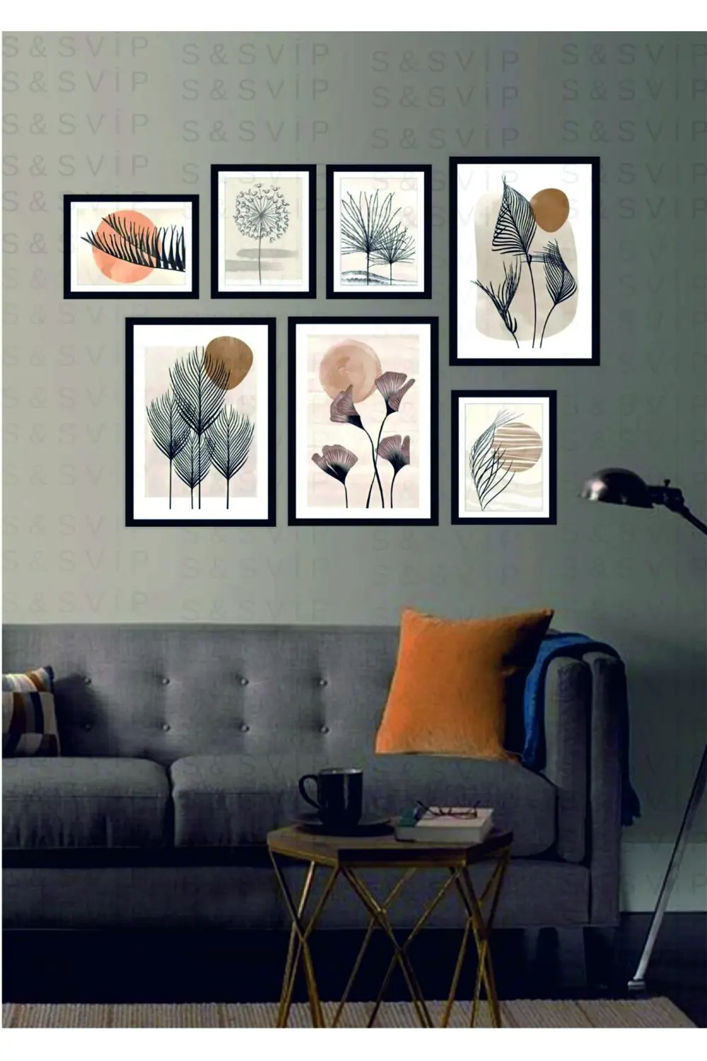 7 Parça Ev Dekorasyon Ahşap Çerçeve Görünümlü Modern Mdf Tablo Se