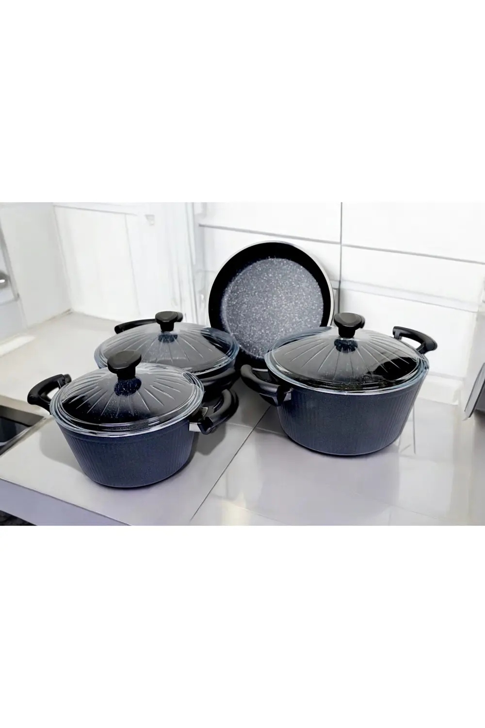 7 Parça Granit Kaplama Tencere Seti Şık Granit Kaplama Tencere Se