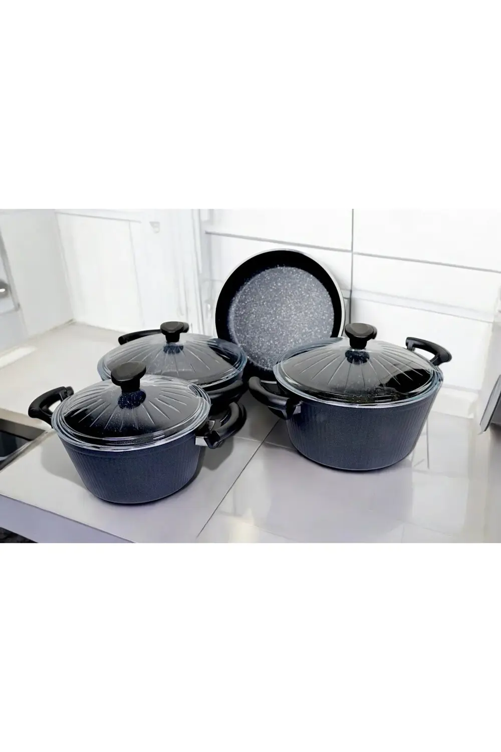 7 Parça Granit Kaplama Tencere Seti Şık Granit Kaplama Tencere Se