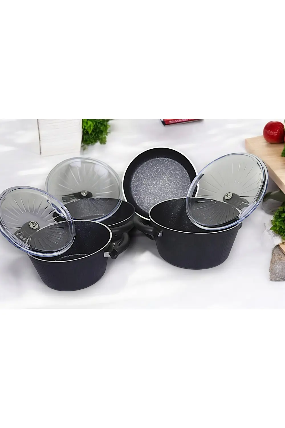 7 Parça Granit Kaplama Tencere Seti Şık Granit Kaplama Tencere Se