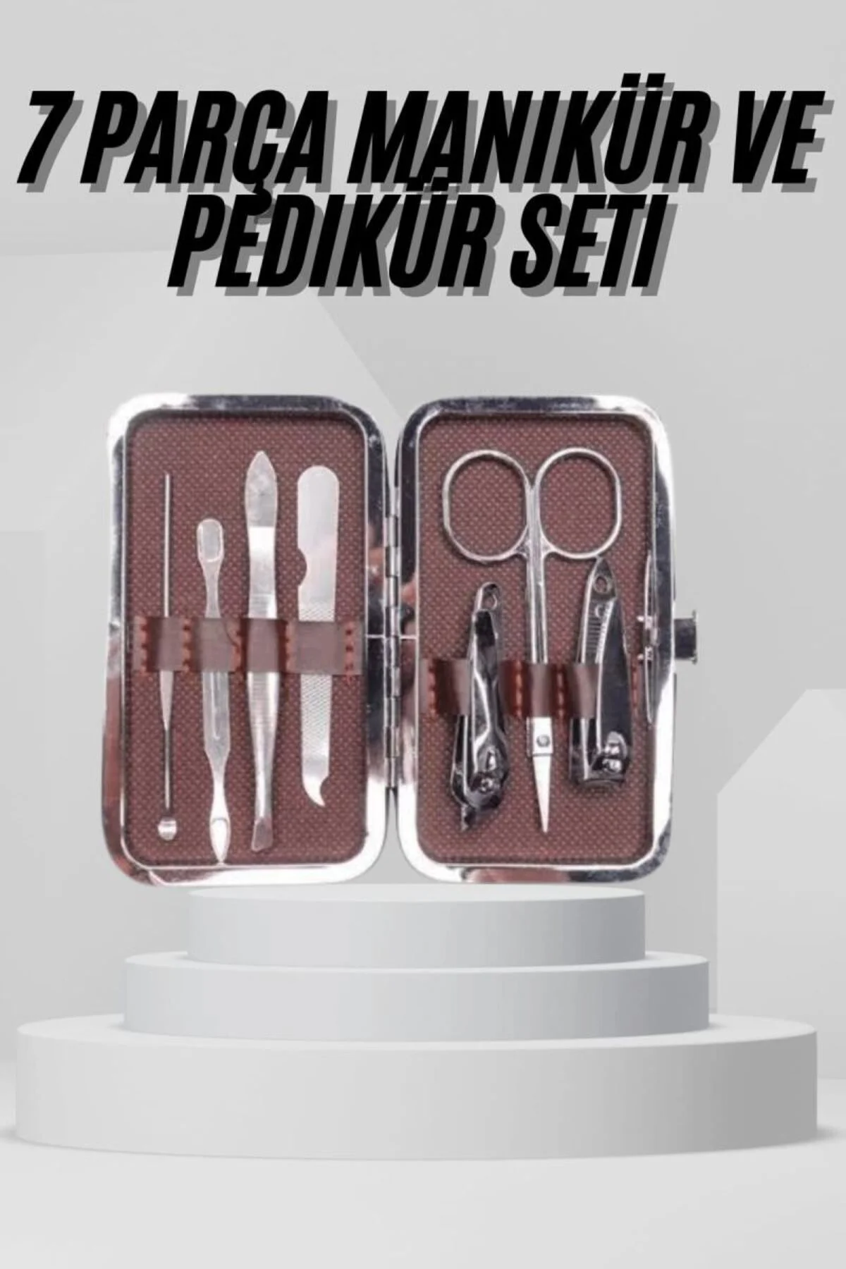 7 Parça Paslanmaz Çelik Manikür Ve Pedikür Seti Çantalı Profesyon