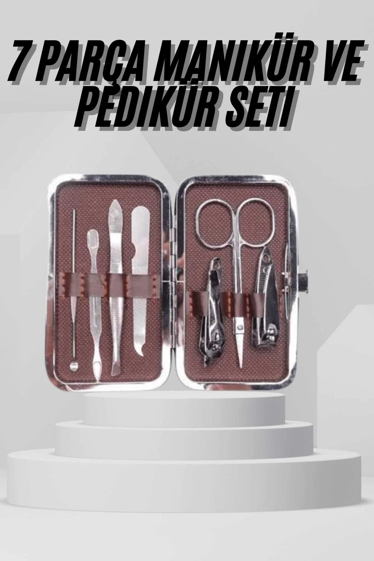 7 Parça Paslanmaz Çelik Manikür ve Pedikür Seti Çantalı Profesyon