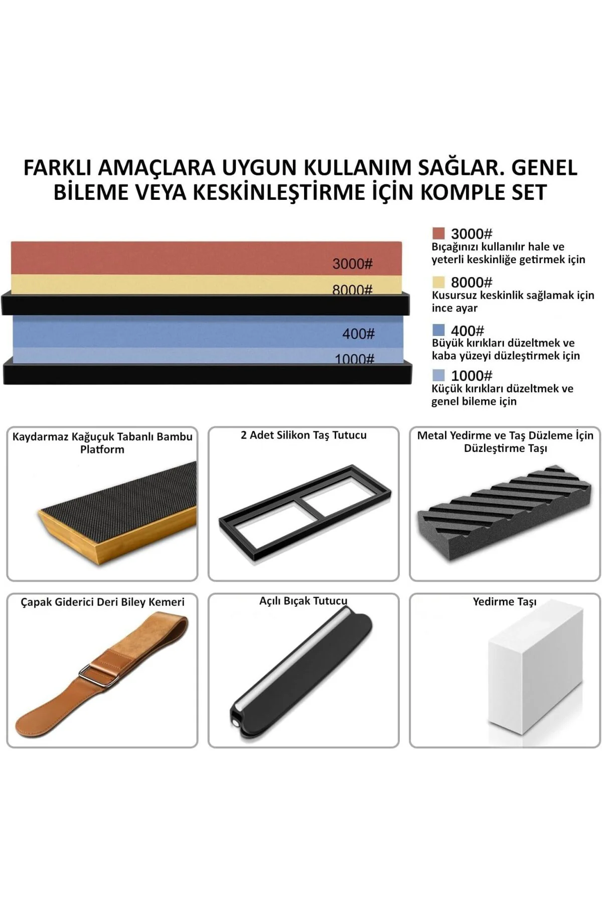 7 Parça Profesyonel Bıçak Bileme Seti 4 Taraflı Biley Taşı 400 10