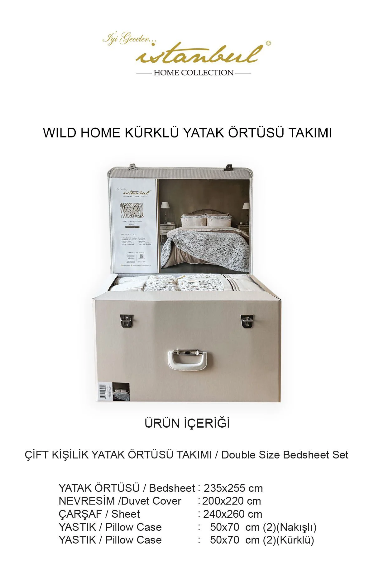 7 PARÇA WİLD KÜRK YATAK ÖRTÜLÜ NEVRESİM TAKIMI VİVALDİ KAHVE