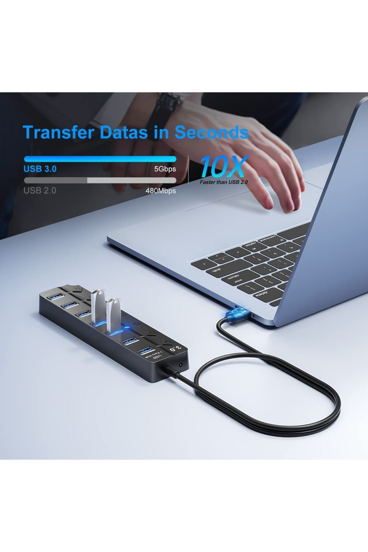 Pmr 7 Port Usb 3.0 Hub Çoklayici Çoğaltici Switch Splitter 1.2 Metre