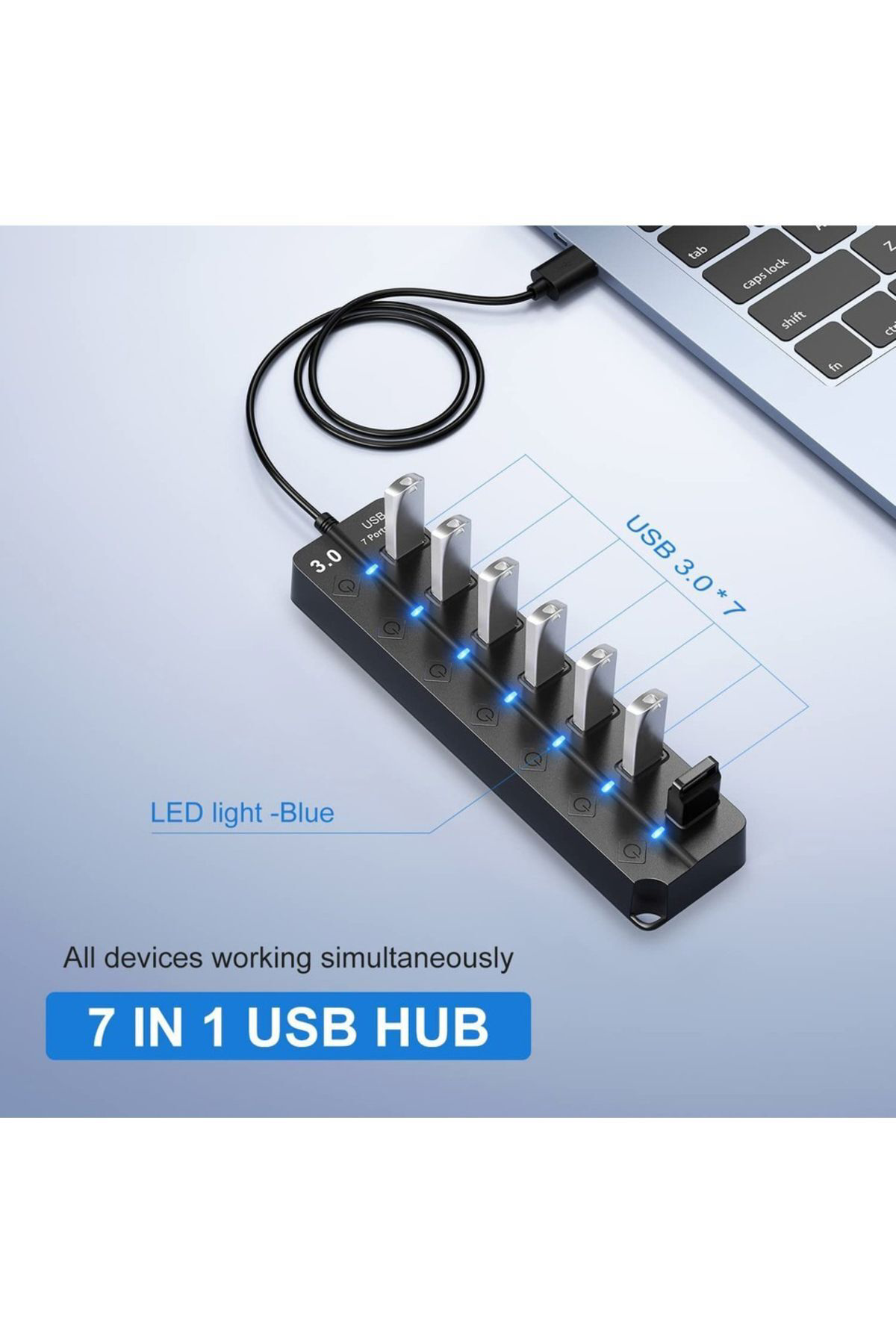 Pmr 7 Port Usb 3.0 Hub Çoklayici Çoğaltici Switch Splitter 1.2 Metre