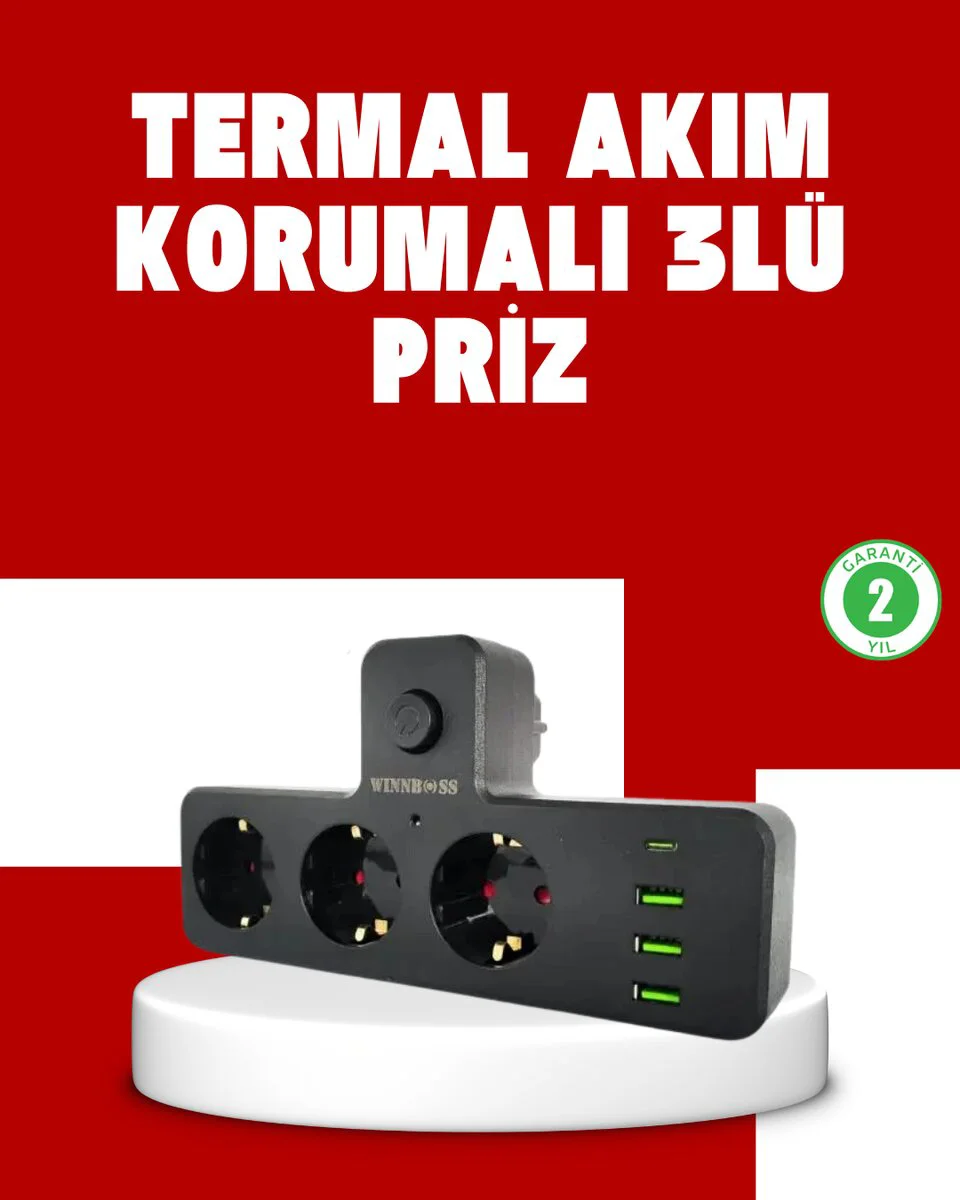 7 Portlu Çoklu Priz Akıllı Güç Ünitesi: 3 AC + 3 USB + 1 Type-C (Ev ve Ofis)