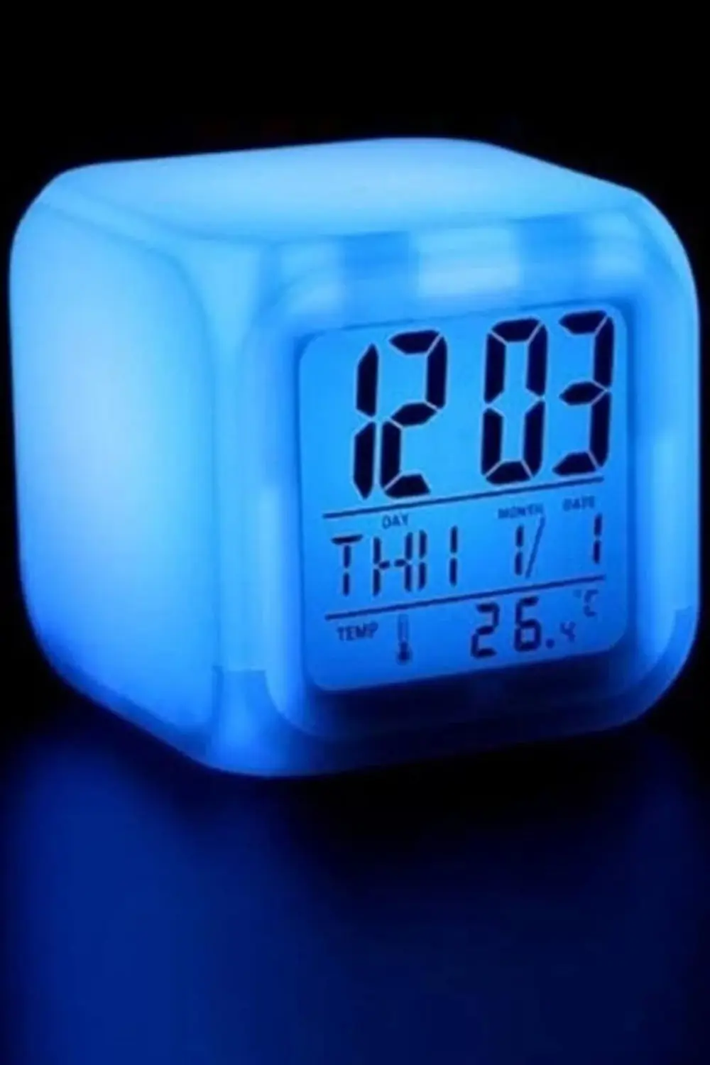 7 Renk Değiştiren Gece Lambası Masa Saati Alarm Termometre Özelli