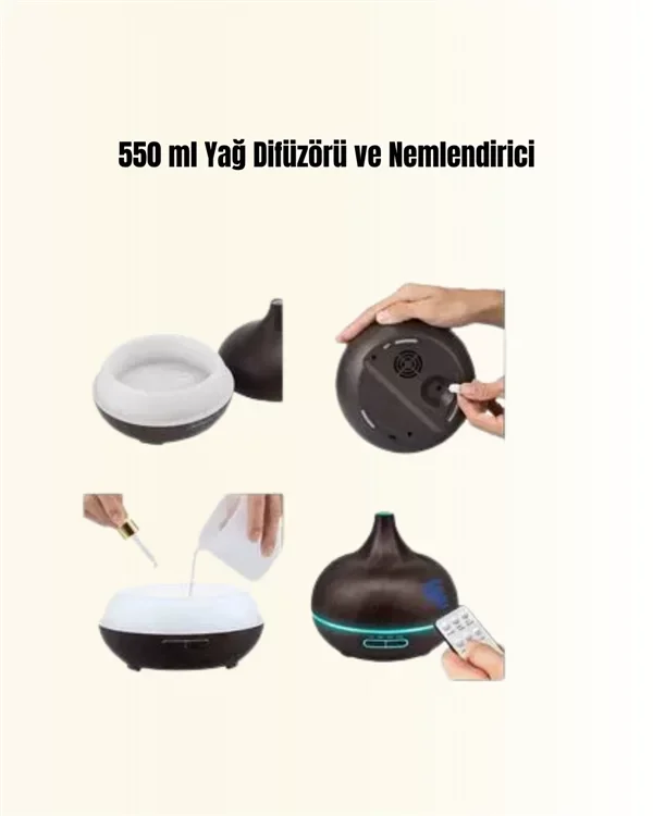 7 Renk Işıklı Ultrasonik Hava Difüzörü – Sessiz Nemlendirici ve Aromaterapi Cihazı